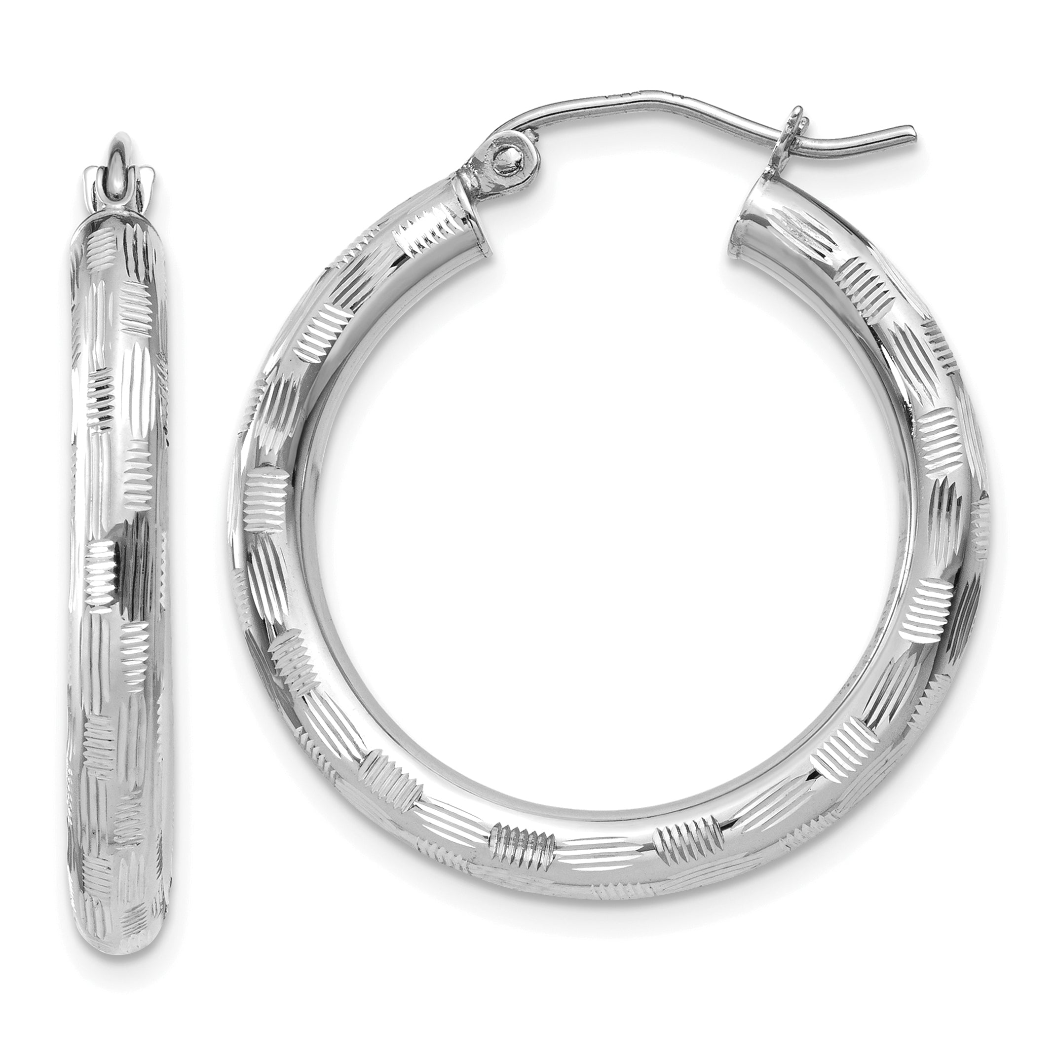 14k White Gold Diamond-cut Hoop Earrings