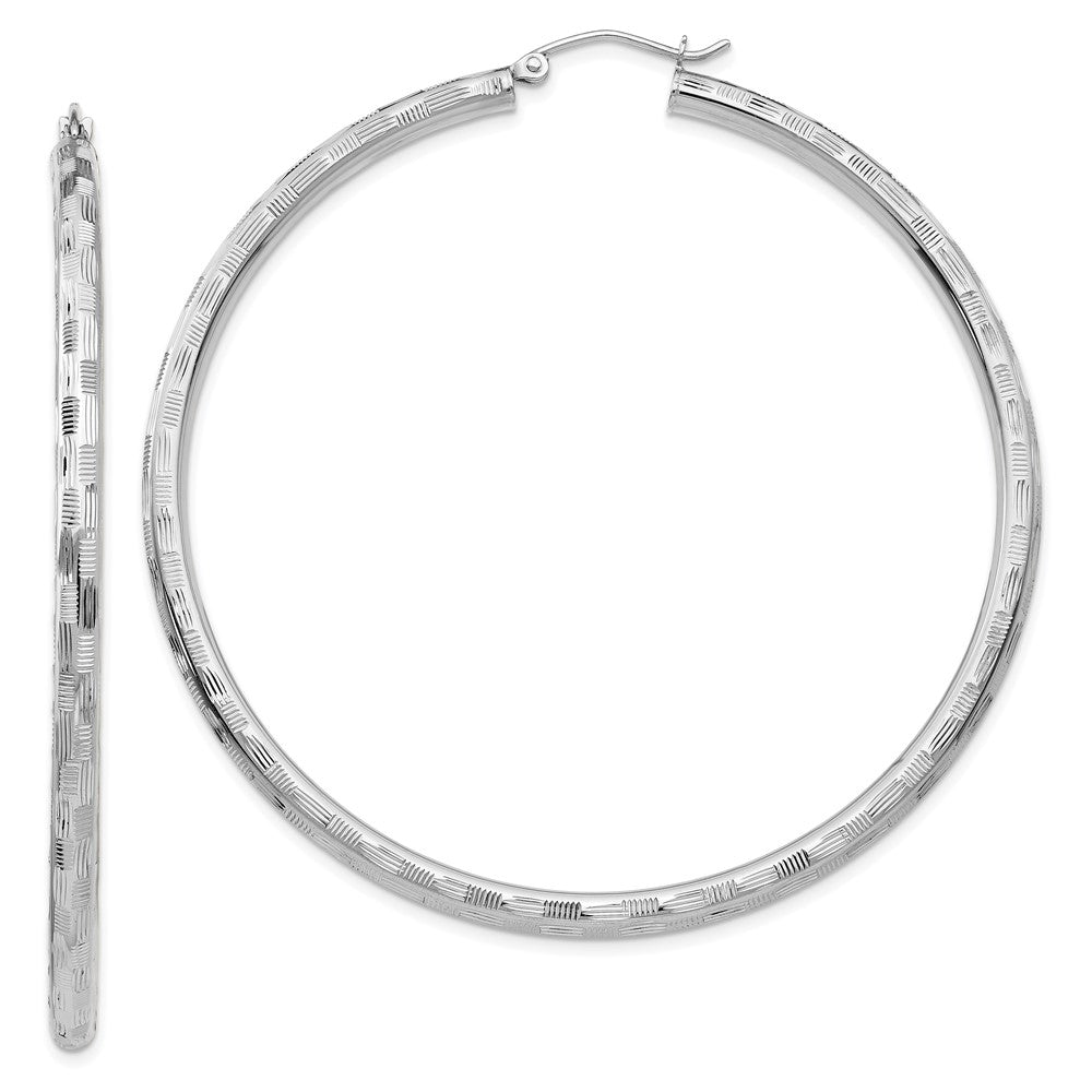 14k White Gold Diamond-cut Hoop Earrings