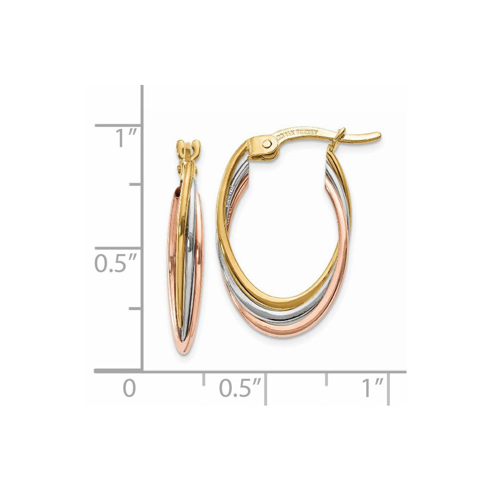 14K Tri-Color Polished Oval Hoop Earrings