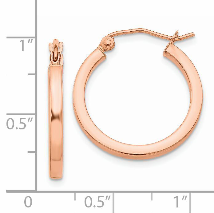 14k Rose Gold Lightweight Square Tube Hoop Earrings