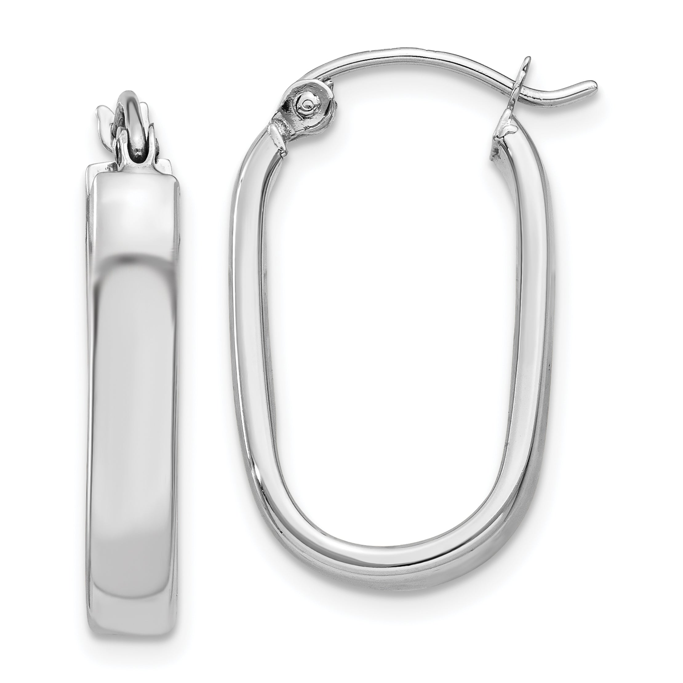 14k White Gold Polished Oval Tube Hoop Earrings
