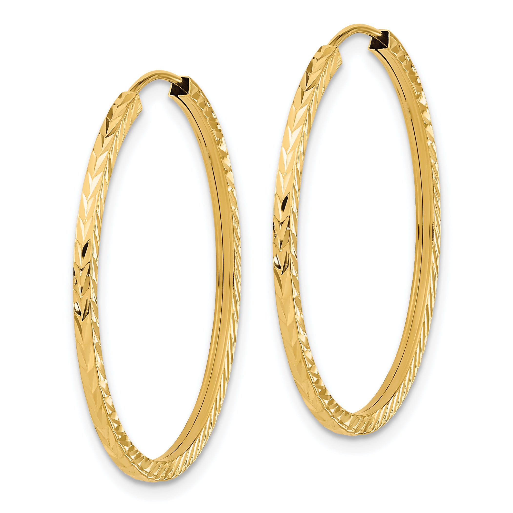 14k Diamond-cut Square Tube Endless Hoop Earrings