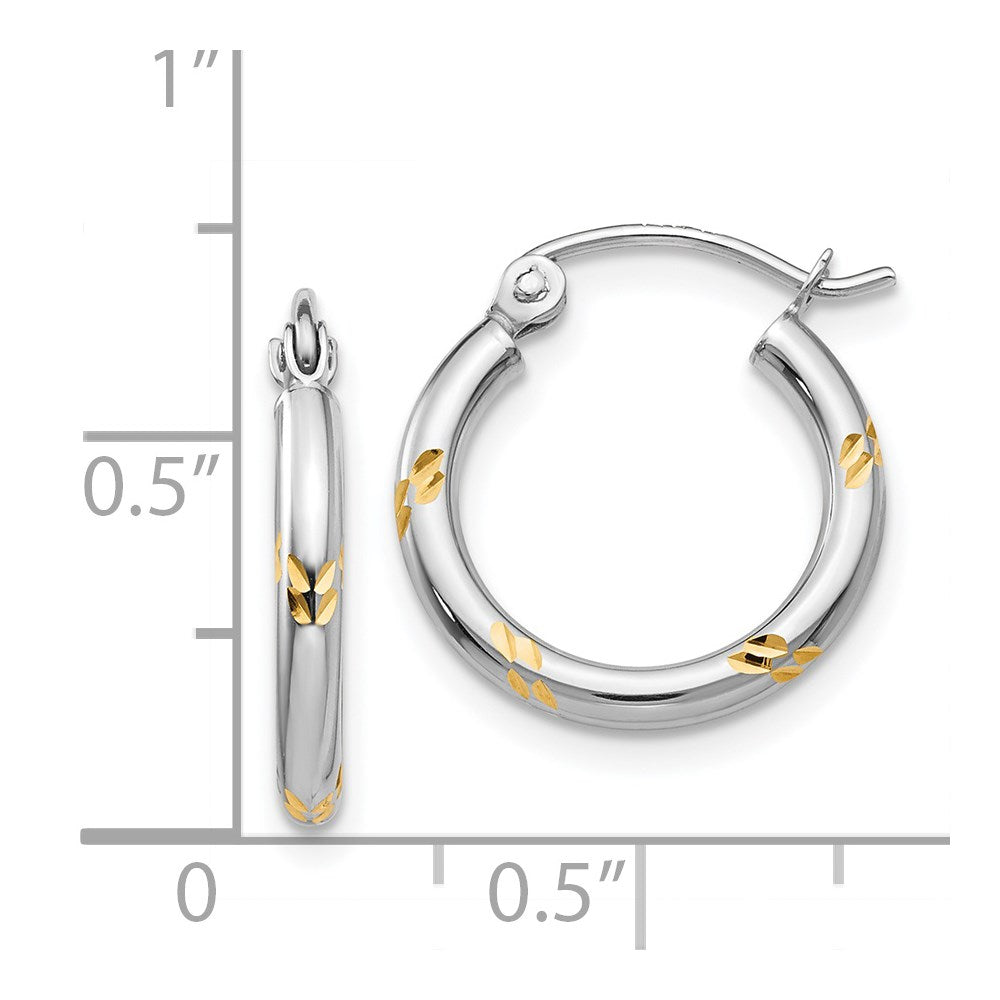 14k White Gold and Yellow Rhodium D/C Hoop Earrings