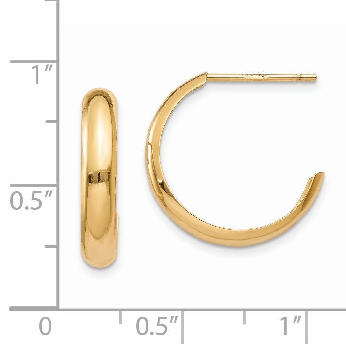 14k Polished 3.5mm J-Hoop Earrings