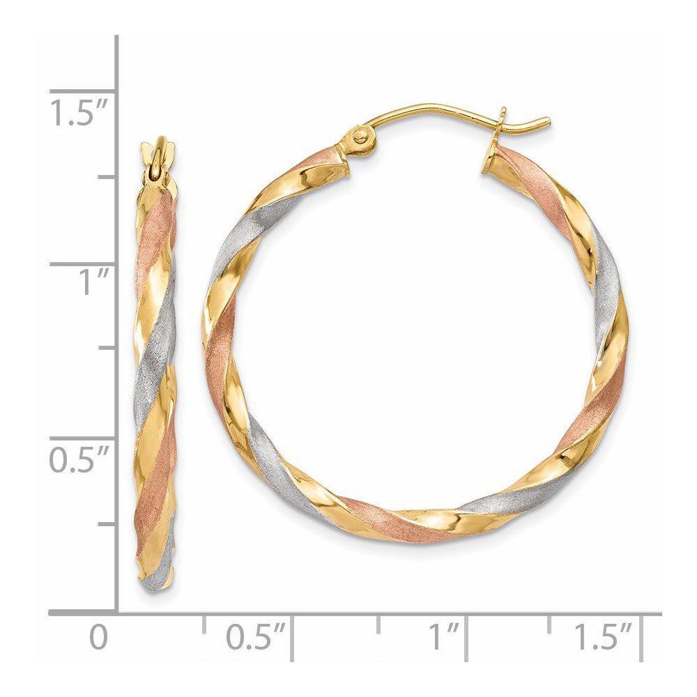 14k White & Rose Rhodium Satin Twisted Hoop Earrings