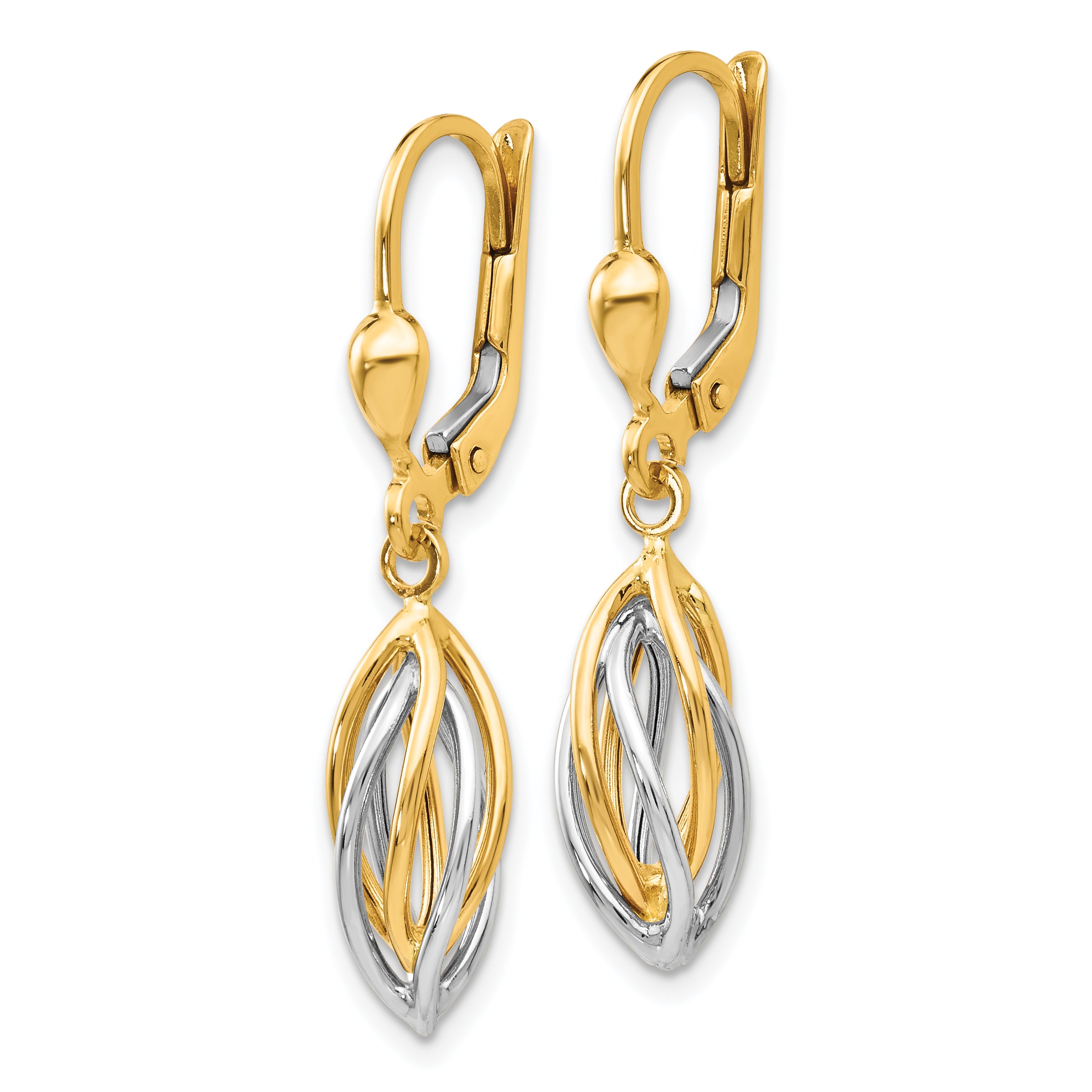 14K Two-Tone Polished Dangle Leverback Earrings
