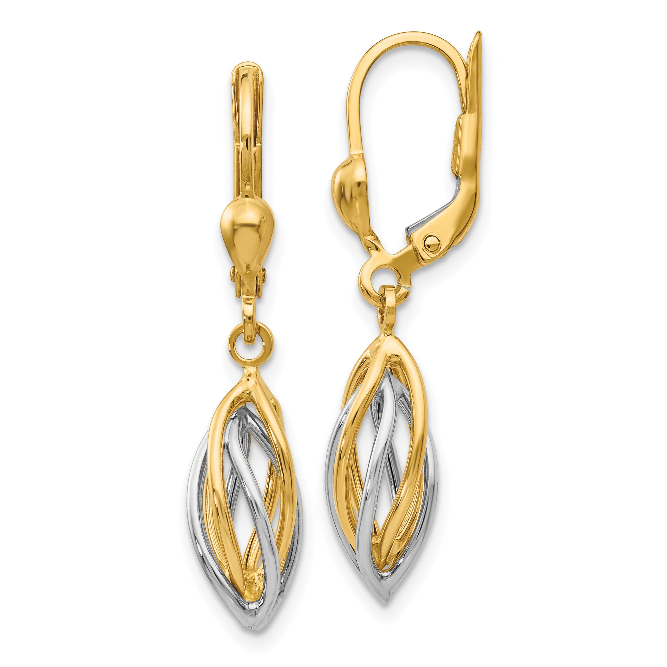 14K Two-Tone Polished Dangle Leverback Earrings
