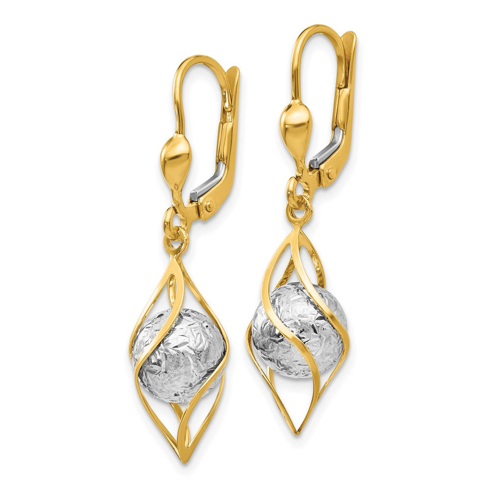 14K Two-tone Polished Diamond-cut Dangle Leverback Earrings