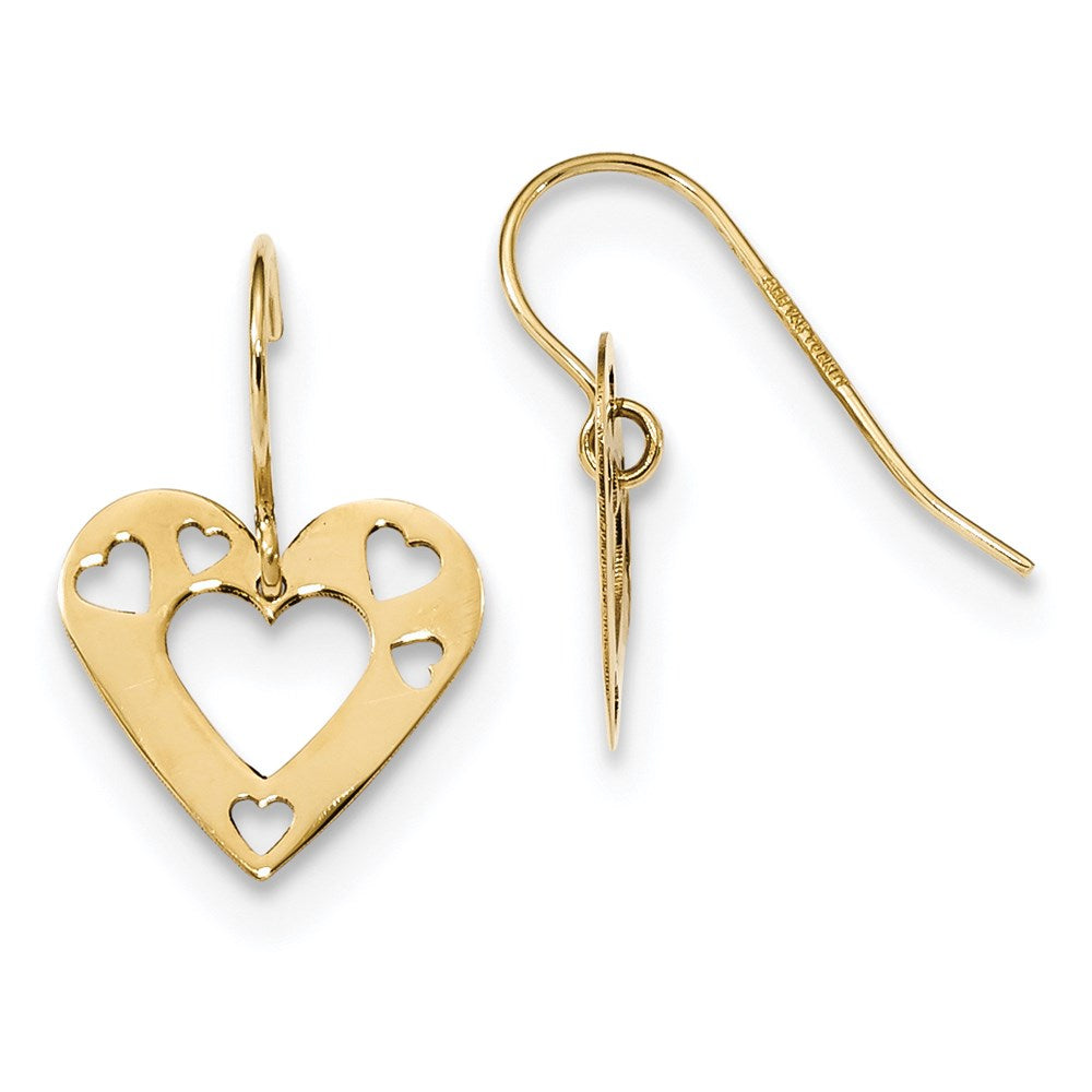 14k Gold Polished Cut-out Heart Dangle Earrings