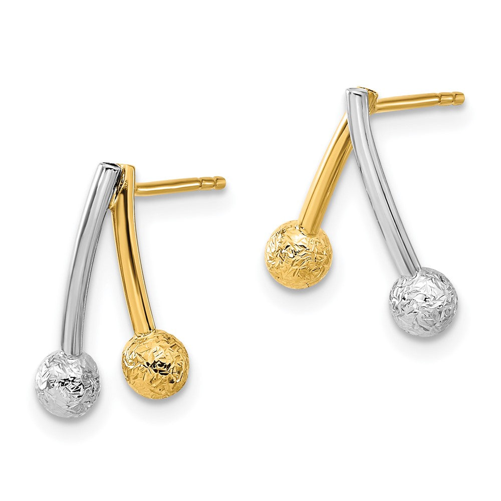 14k Two-tone Polished and Textured Post Earrings