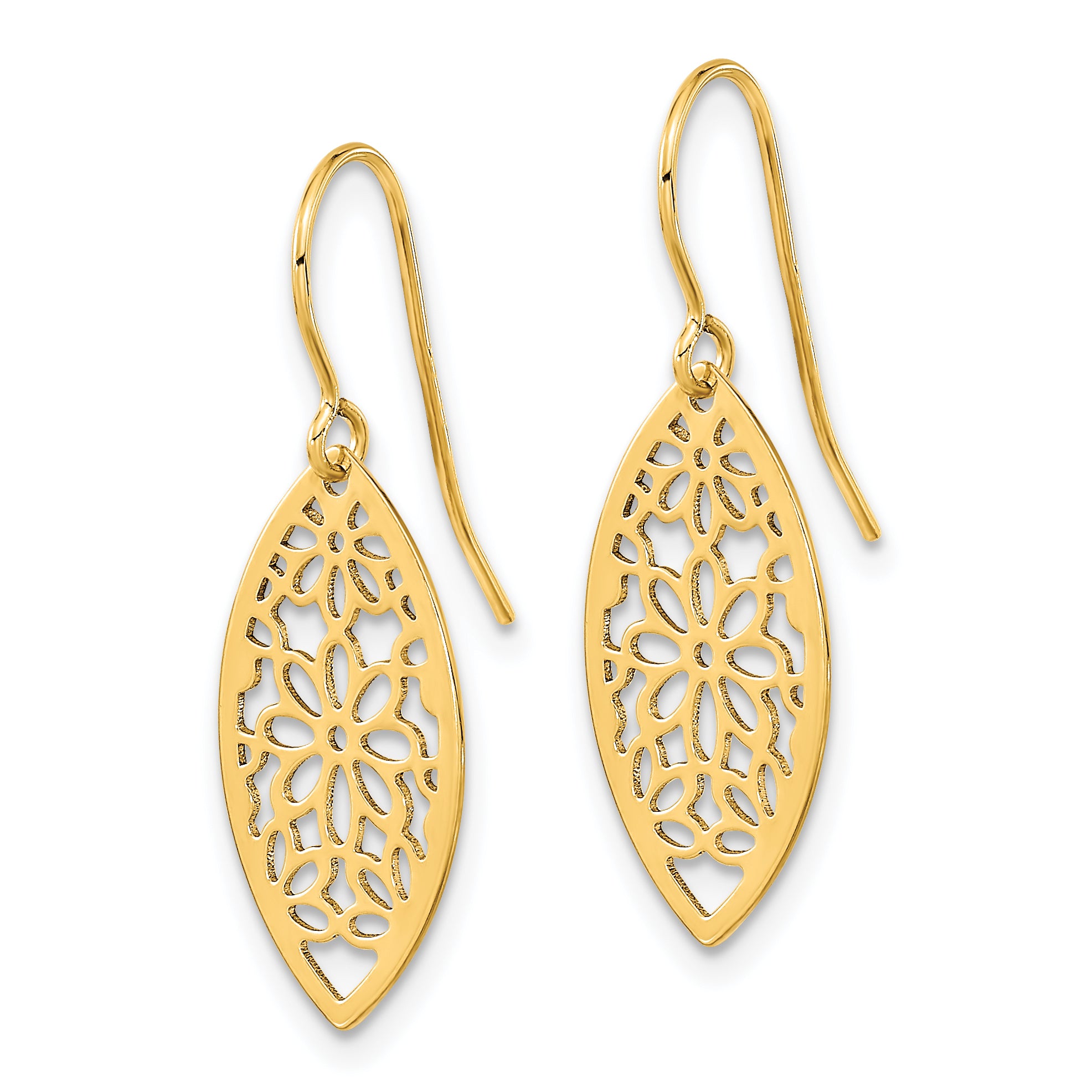 14K Polished Flower Dangle Earrings