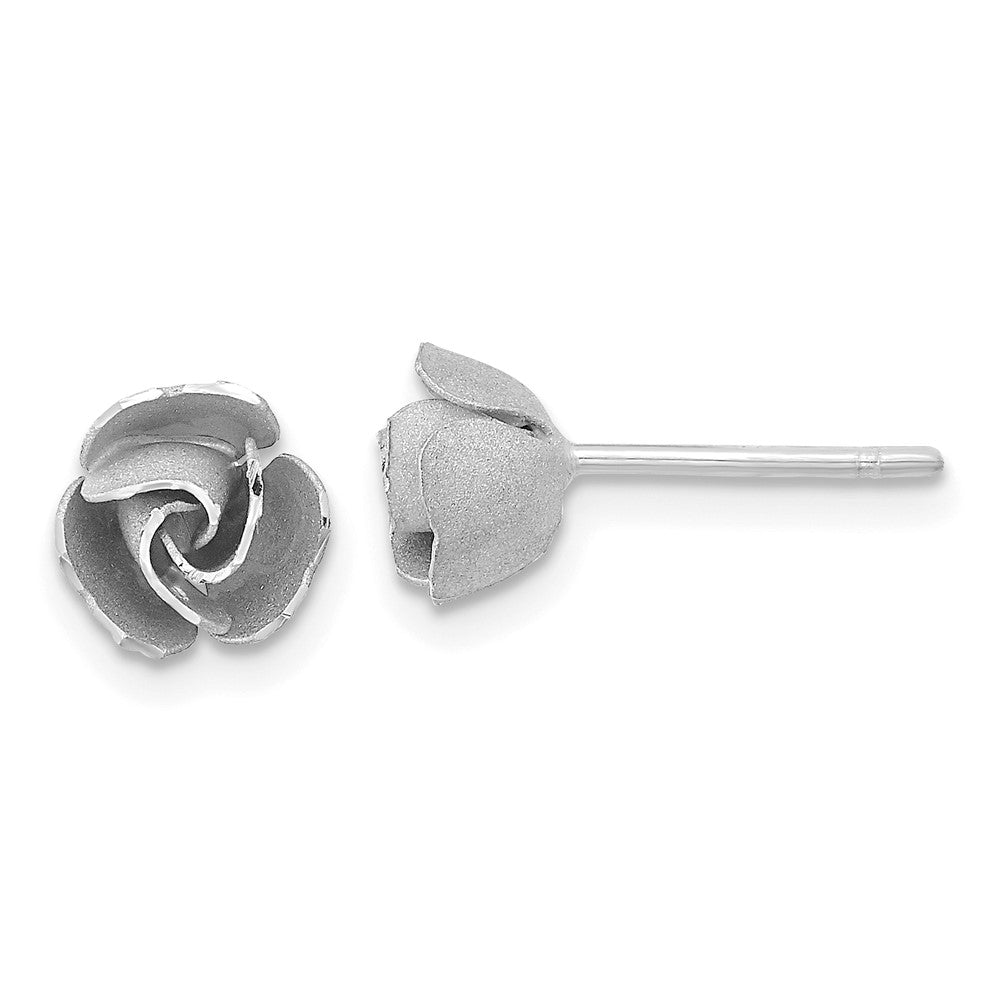 14k and White Rhodium Satin Finish D/C Rose Post Earrings with Yellow Gold Earring Backs