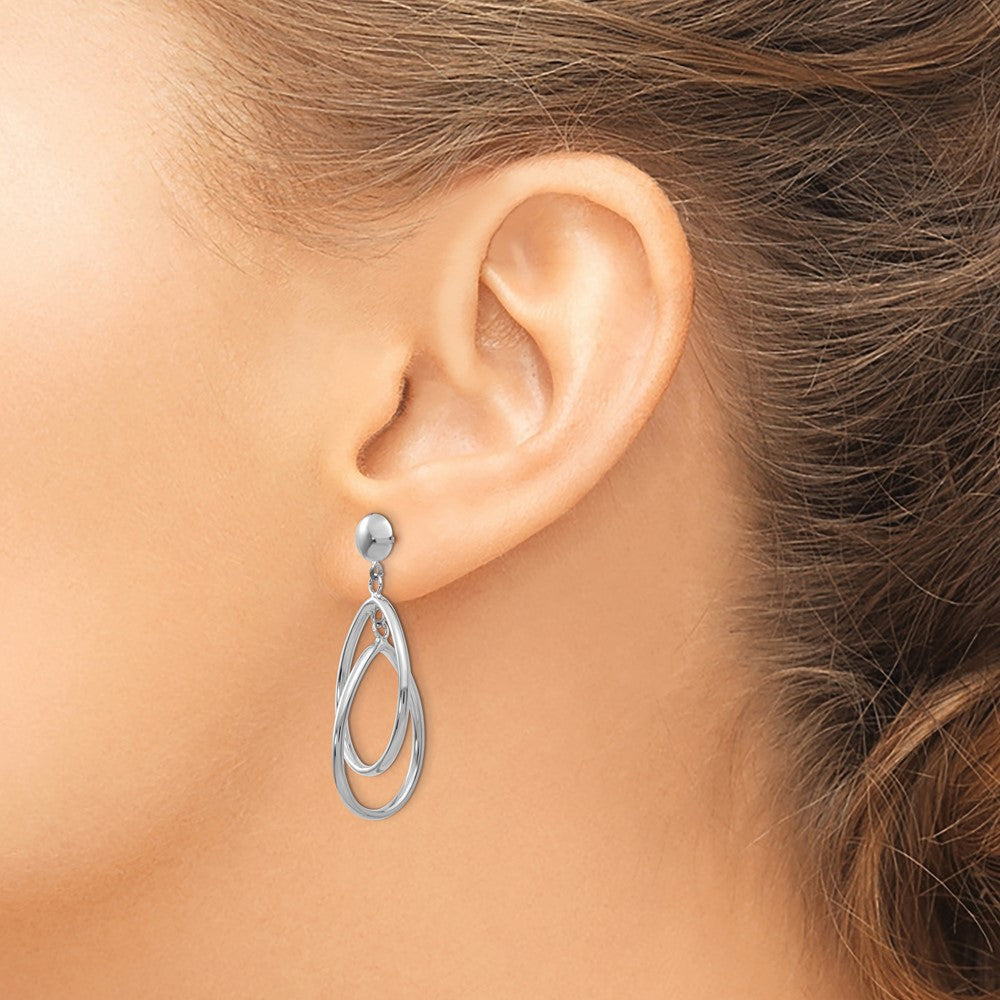 14k White Gold Polished Oval Dangle Post Earrings