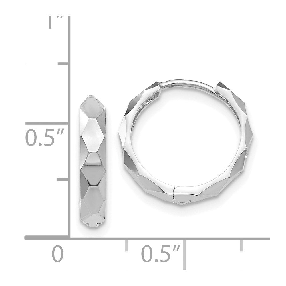 14k White Gold Diamond-cut Hoop Earrings