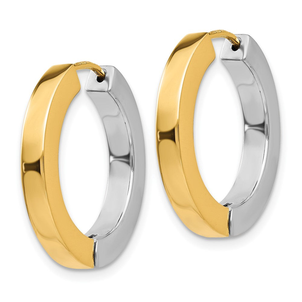 14k Two-tone Gold Polished Hollow Hinged Hoop Earrings