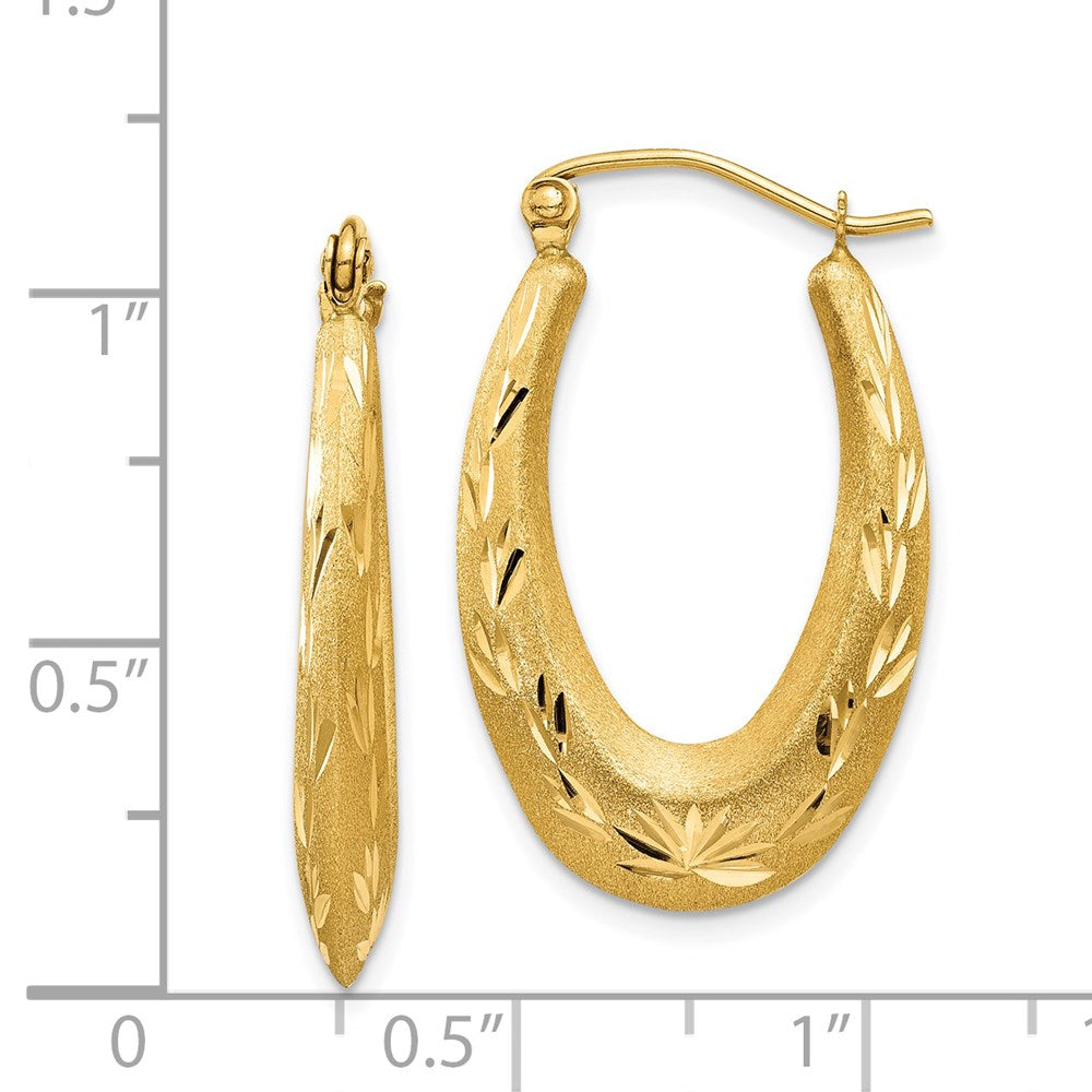 14K Satin Diamond Cut Hollow Hoop Earrings