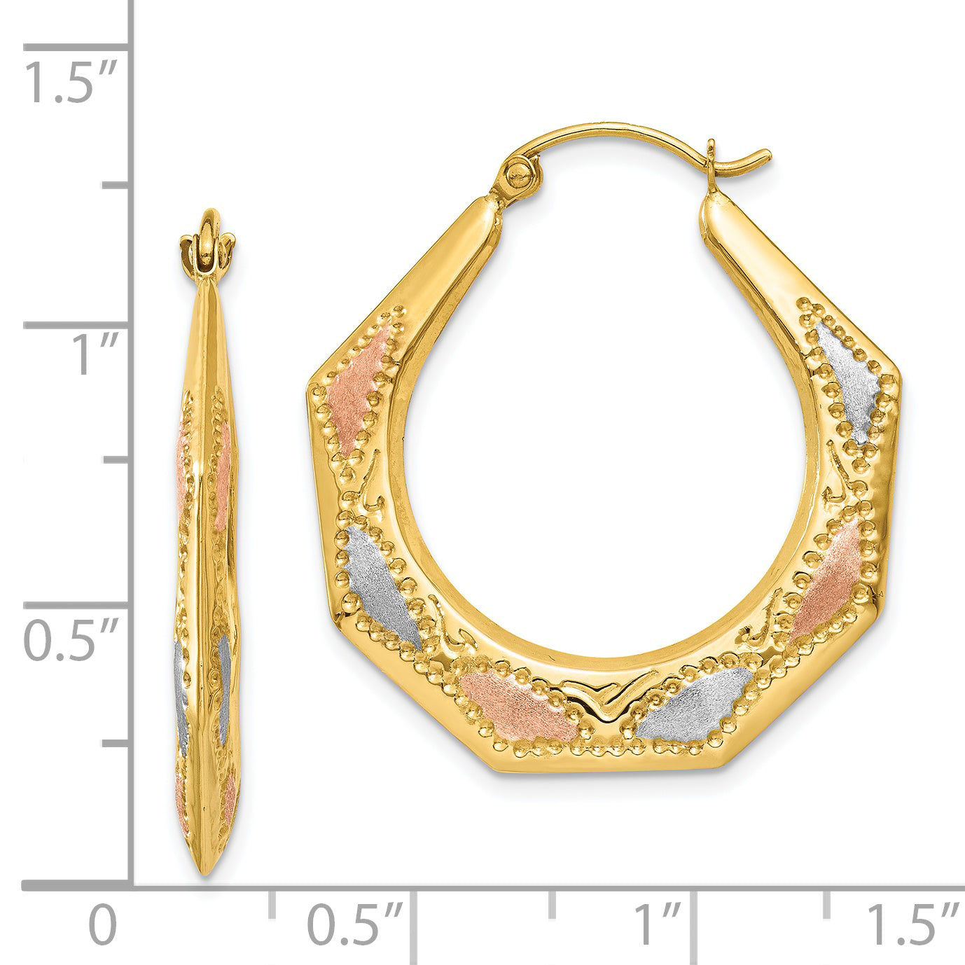 14K & White and Rose Rhodium Hollow Hoop Earrings