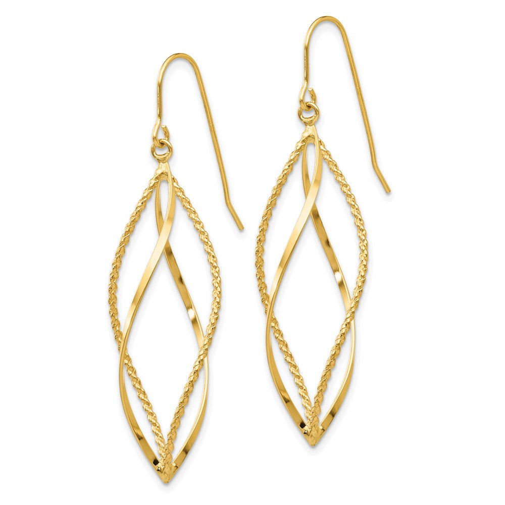 14k Polished and Textured Twisted Dangle Earrings