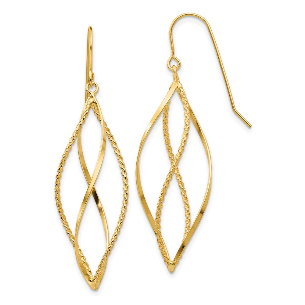 14k Polished and Textured Twisted Dangle Earrings