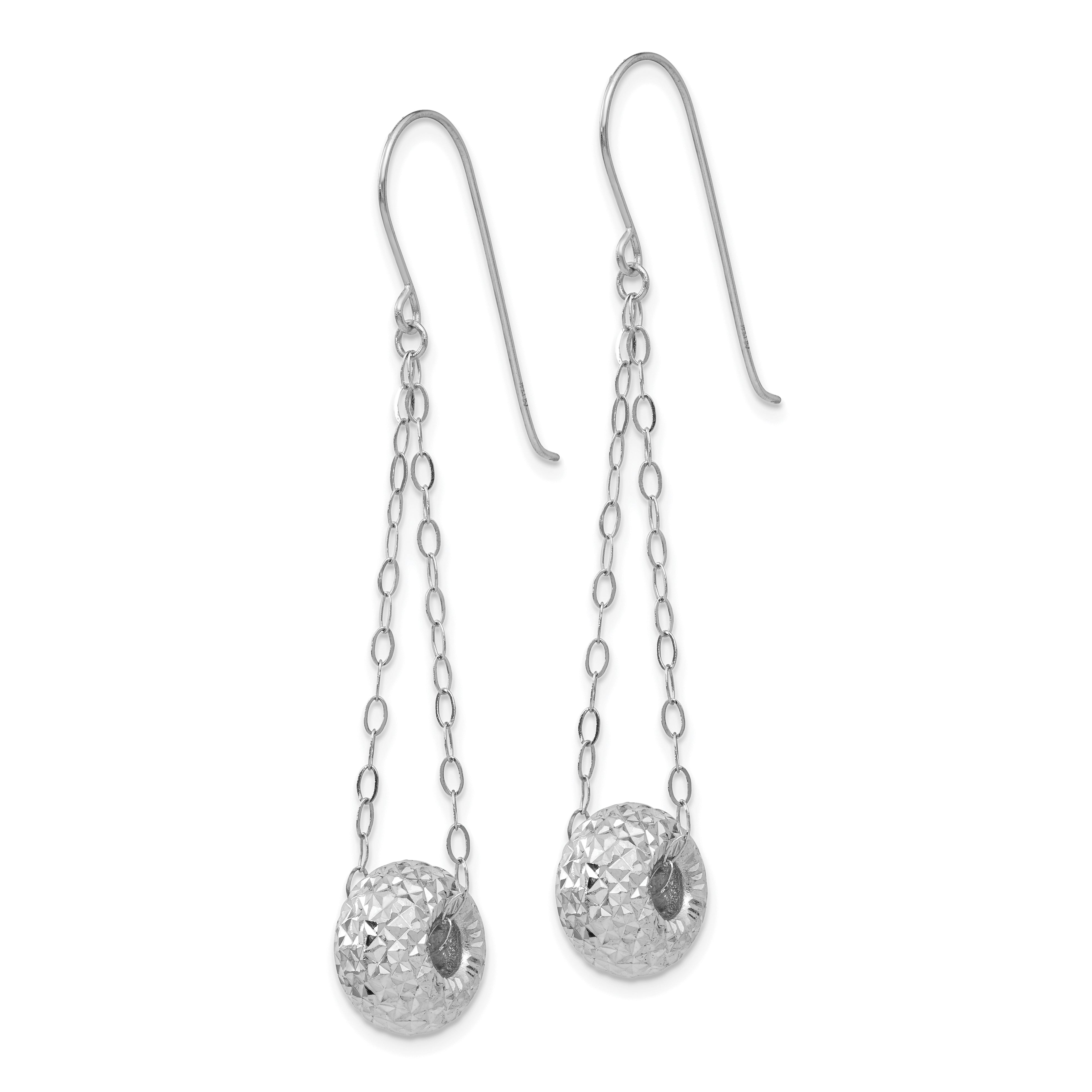 14K White Gold Chain w/Diamond-cut Puff Donut Bead Earrings