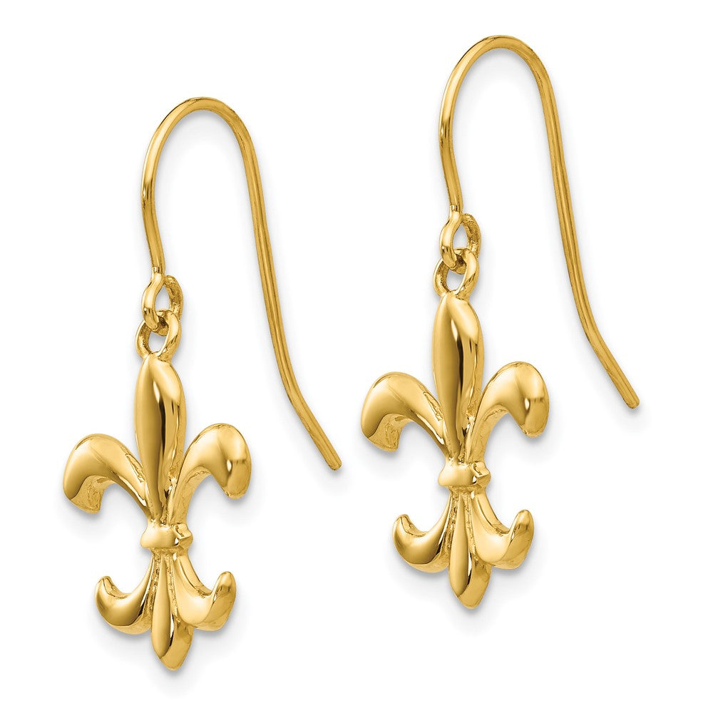 14k Polished Fleur de lis Dangle Earrings