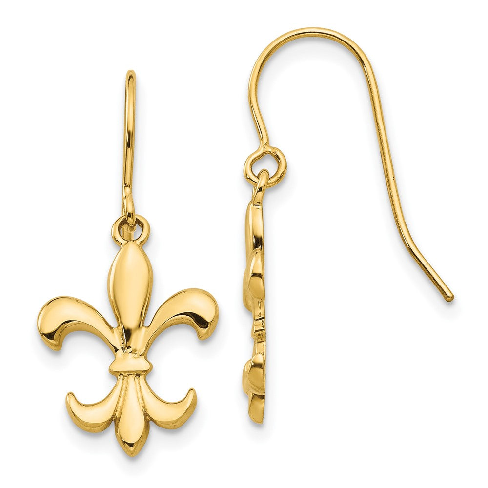 14k Polished Fleur de lis Dangle Earrings