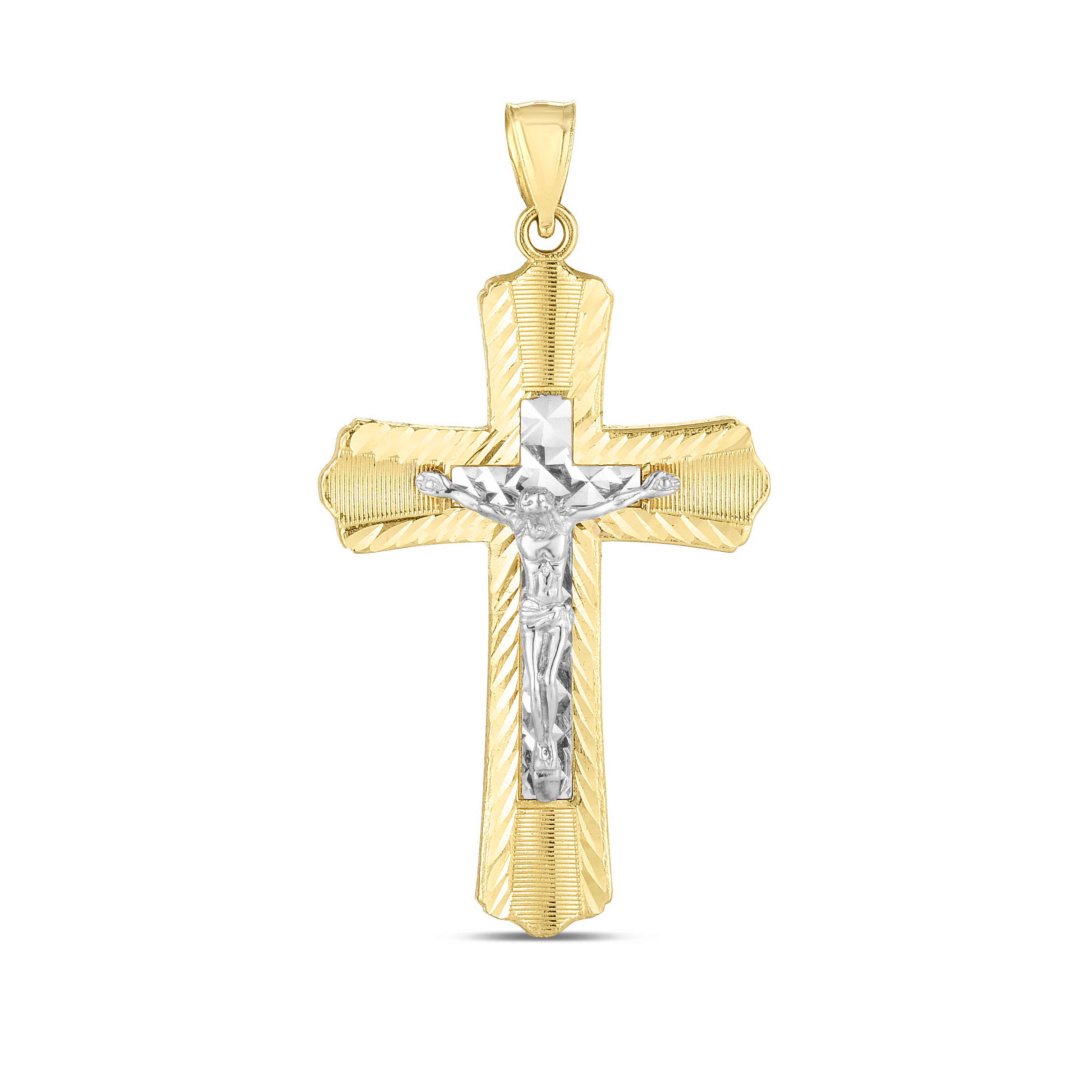 14K Two-Tone Diamond Cut Cross Pendant. Sold Indiividually. Pair It With Any Of Our Basic Chains.