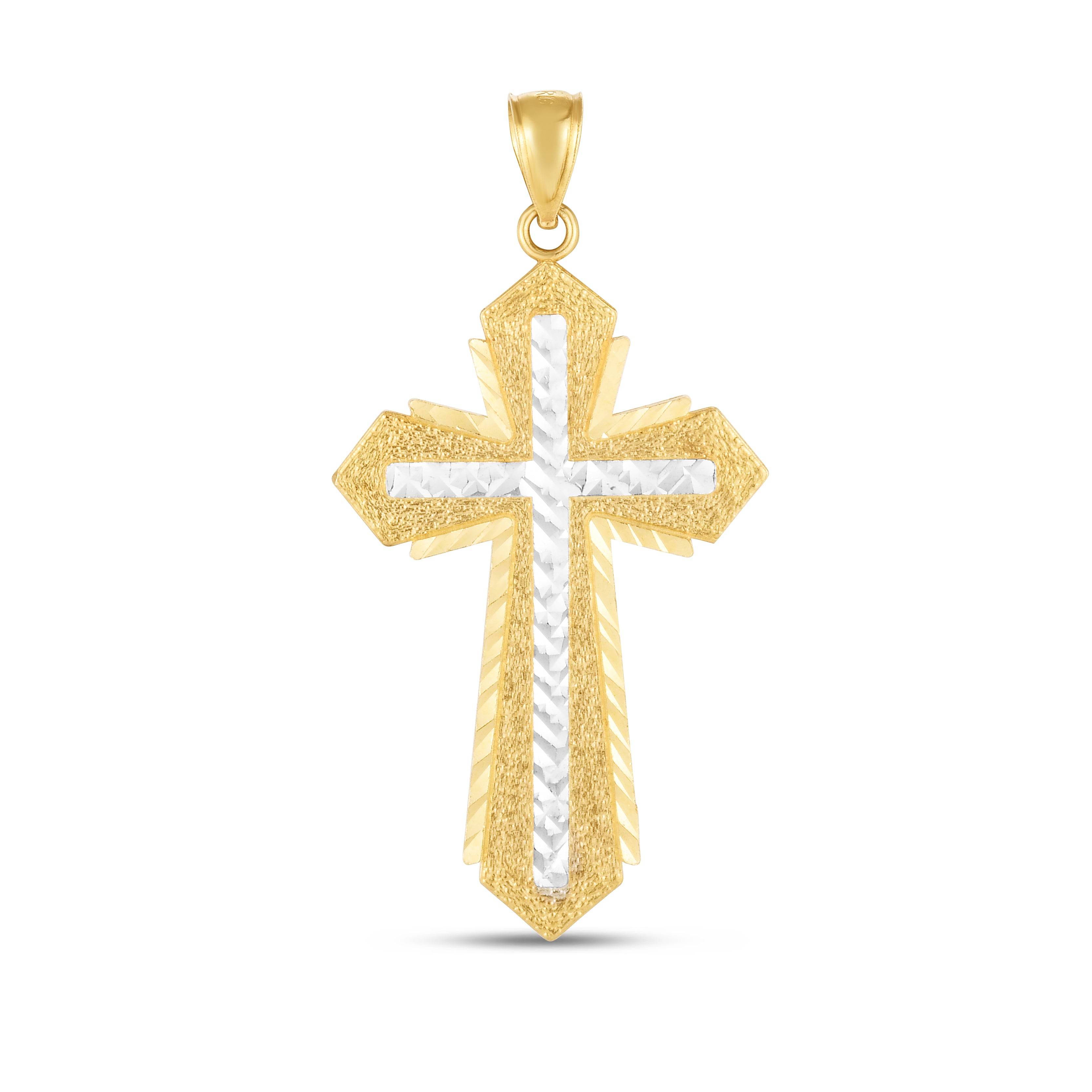 14K Two-Tone Diamond Cut Cross Pendant. Sold Indiividually. Pair it with any of our basic chains.