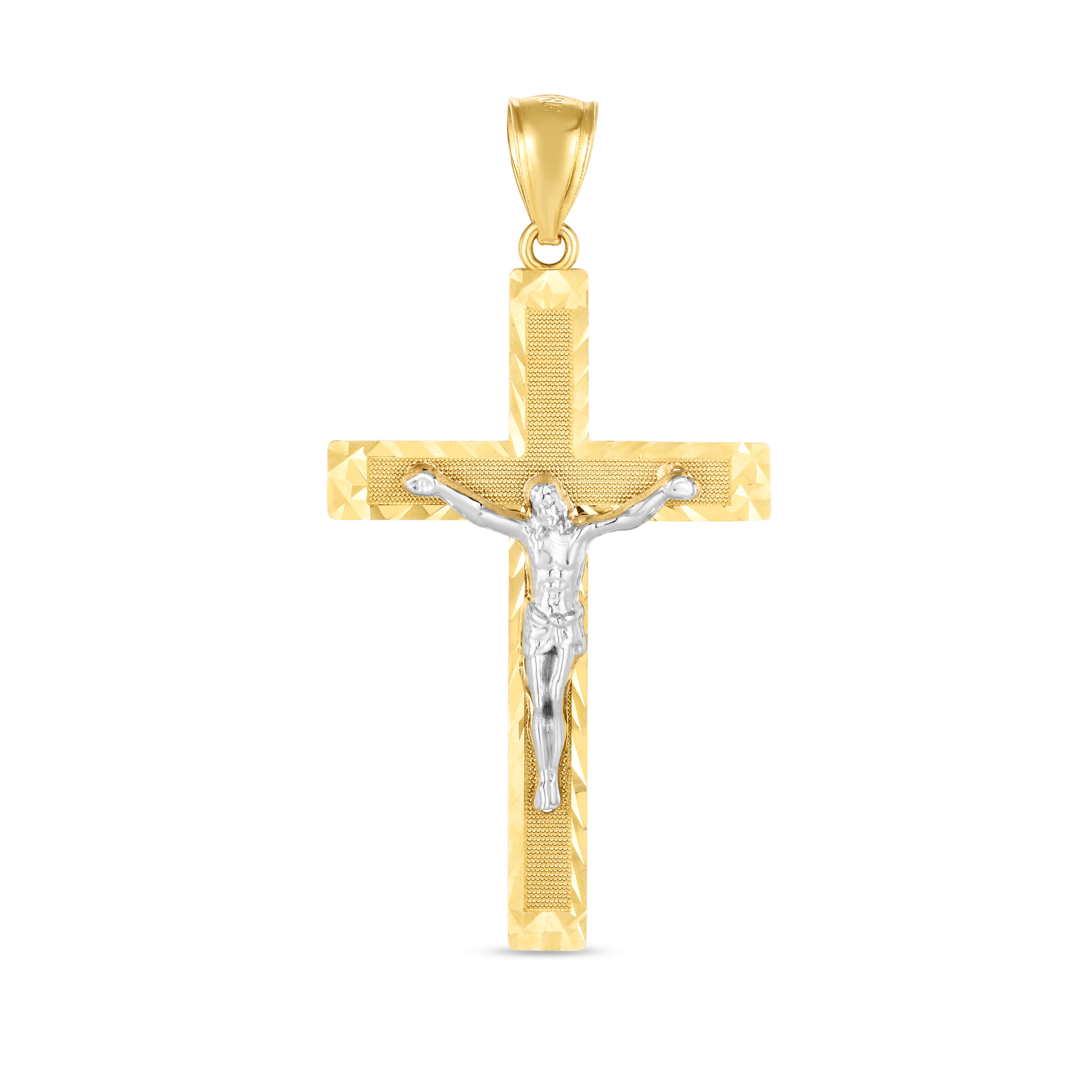 14K Two-Tone Diamond Cut Cross Pendant. Sold Indiividually. Pair it with any of our basic chains.