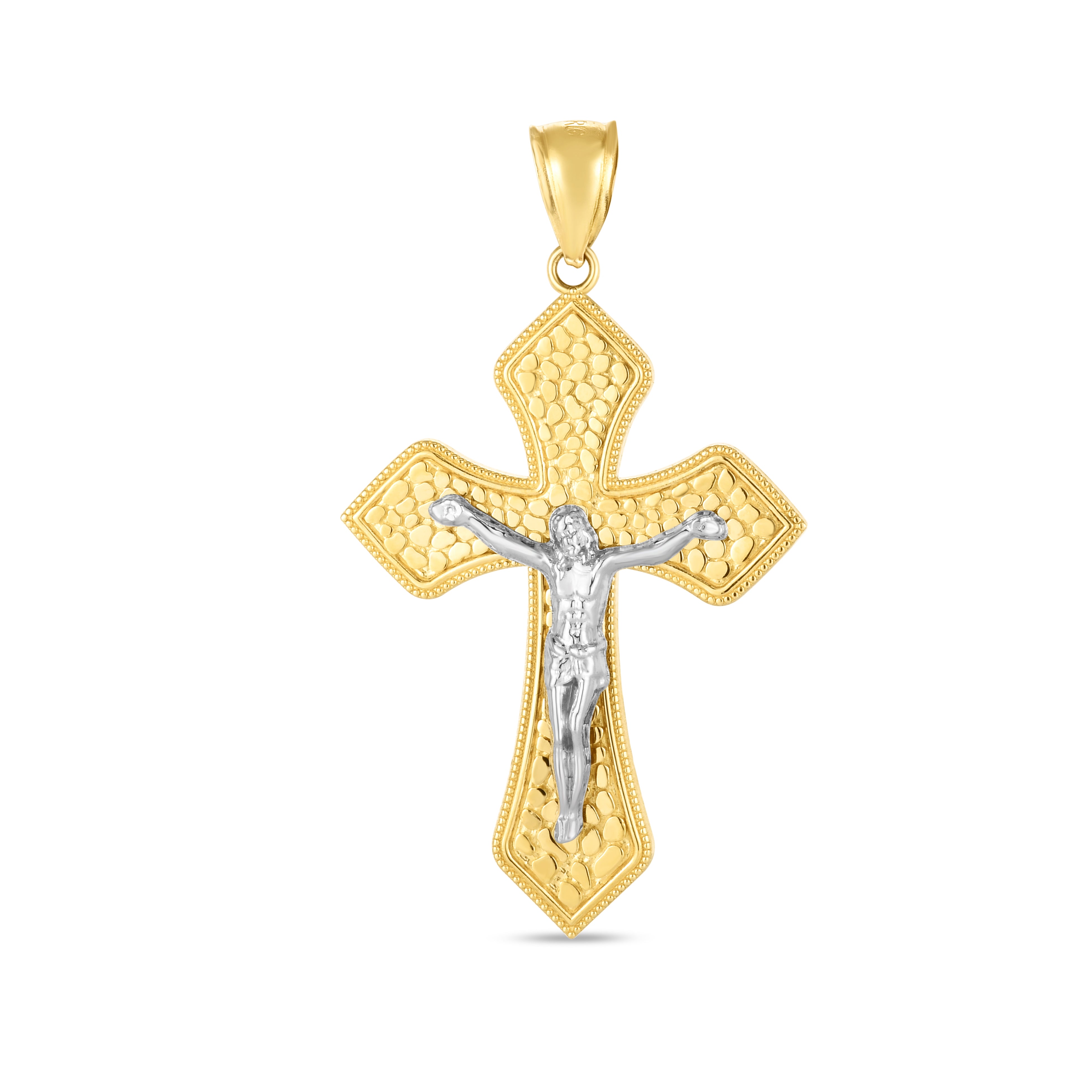 14K Two-Tone Diamond Cut Cross Pendant. Sold Indiividually. Pair it with any of our basic chains.