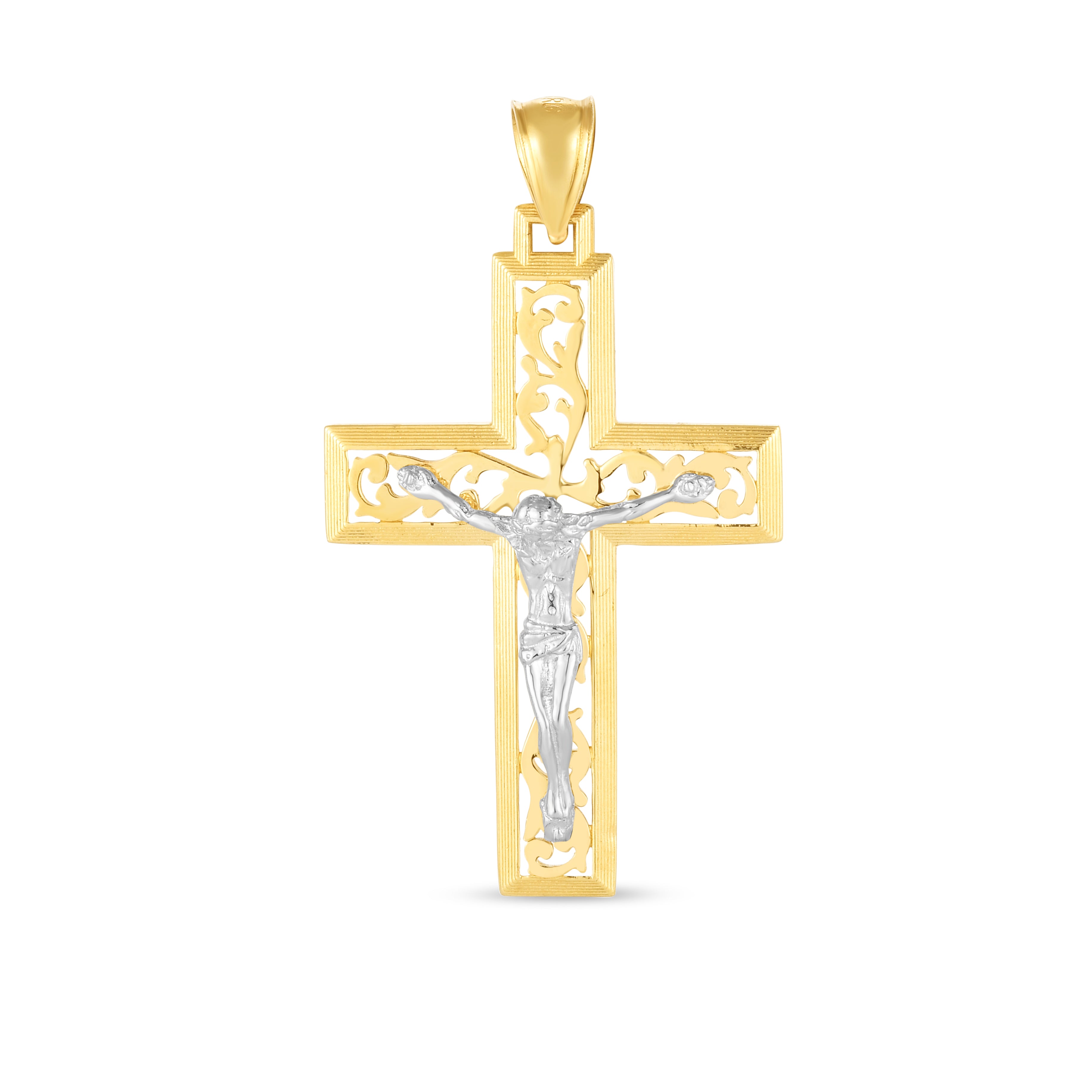 14K Two-Tone Diamond Cut Cross Pendant. Sold Indiividually. Pair it with any of our basic chains.