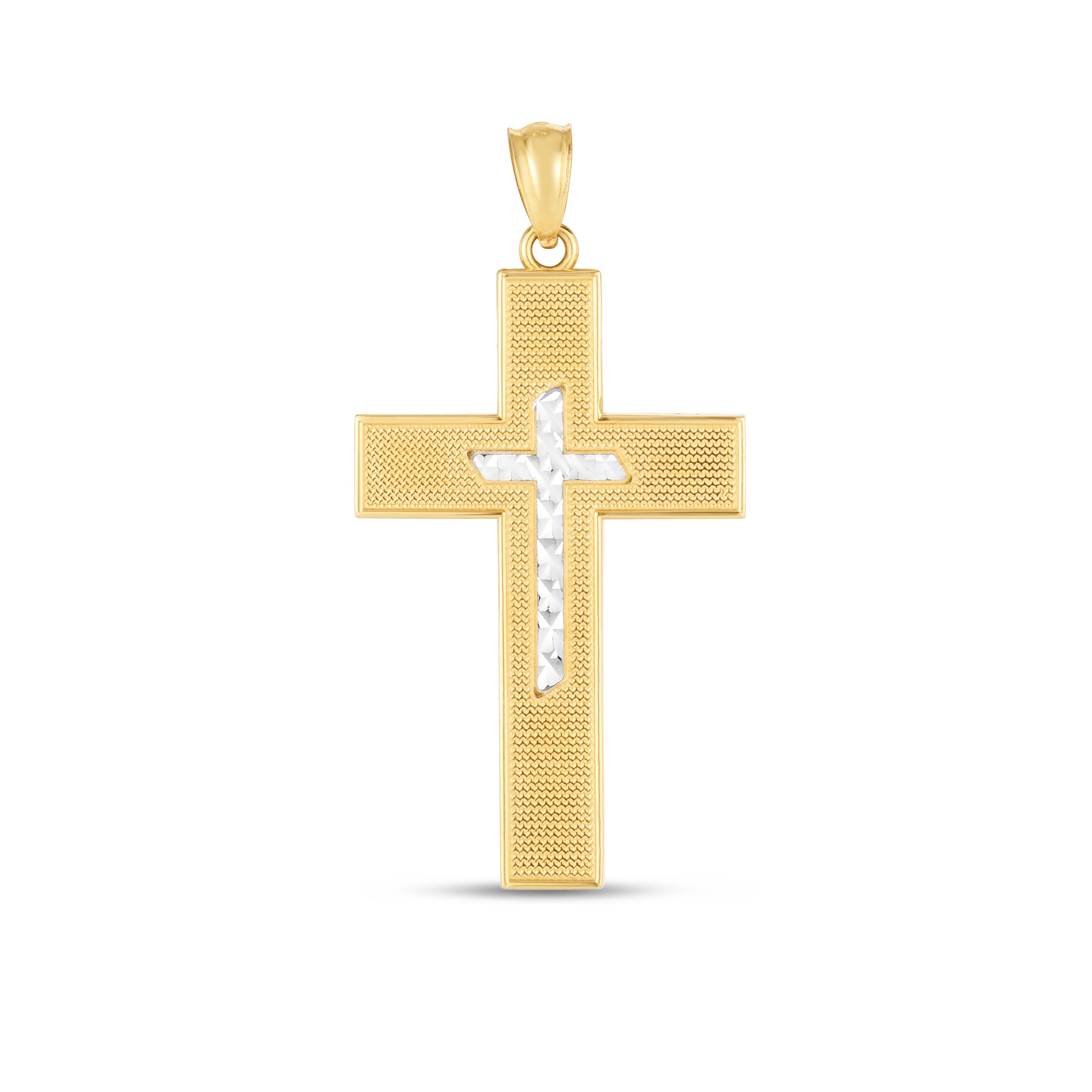 14K Two-Tone Diamond Cut Cross Pendant. Sold Individually. Pair it with any of our basic chains.
