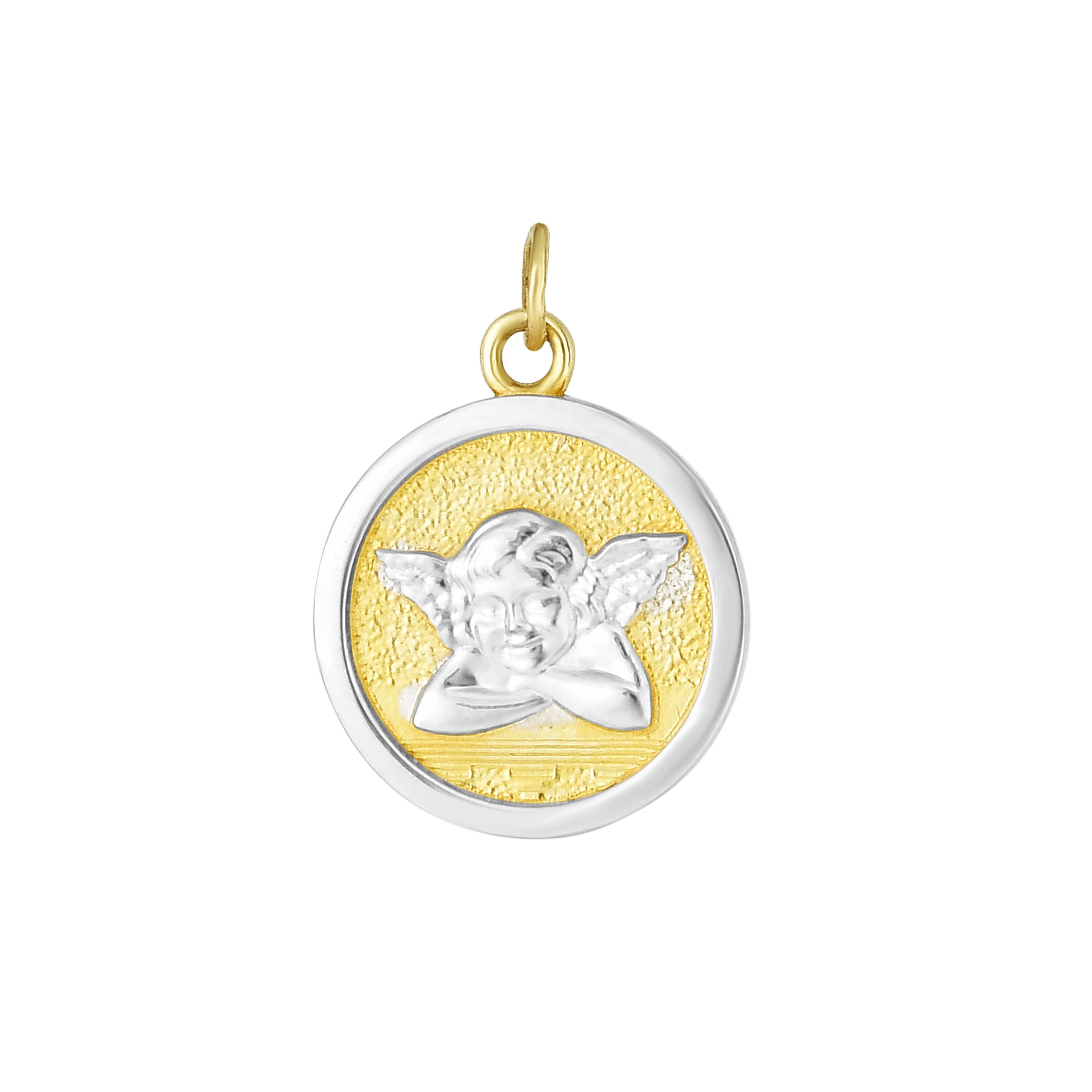 14K Yellow & White Gold Angel Religious Medal