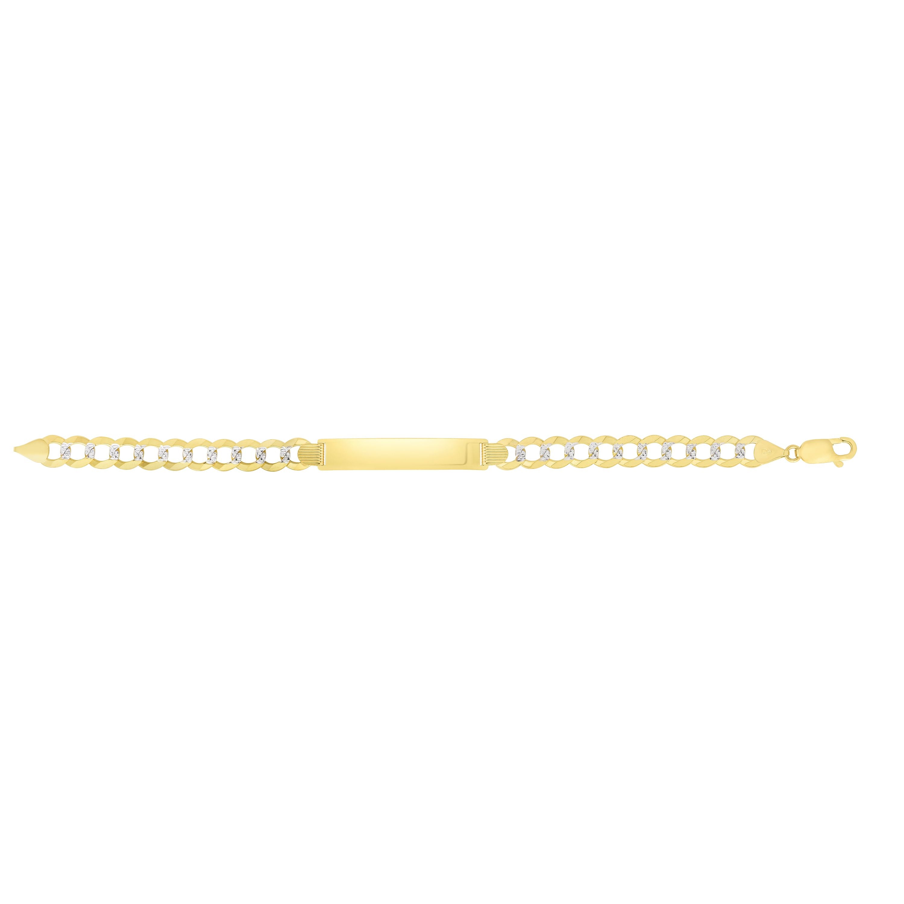 14K Yellow and White Gold 6.7mm Pave Curb ID 8.5" Bracelet