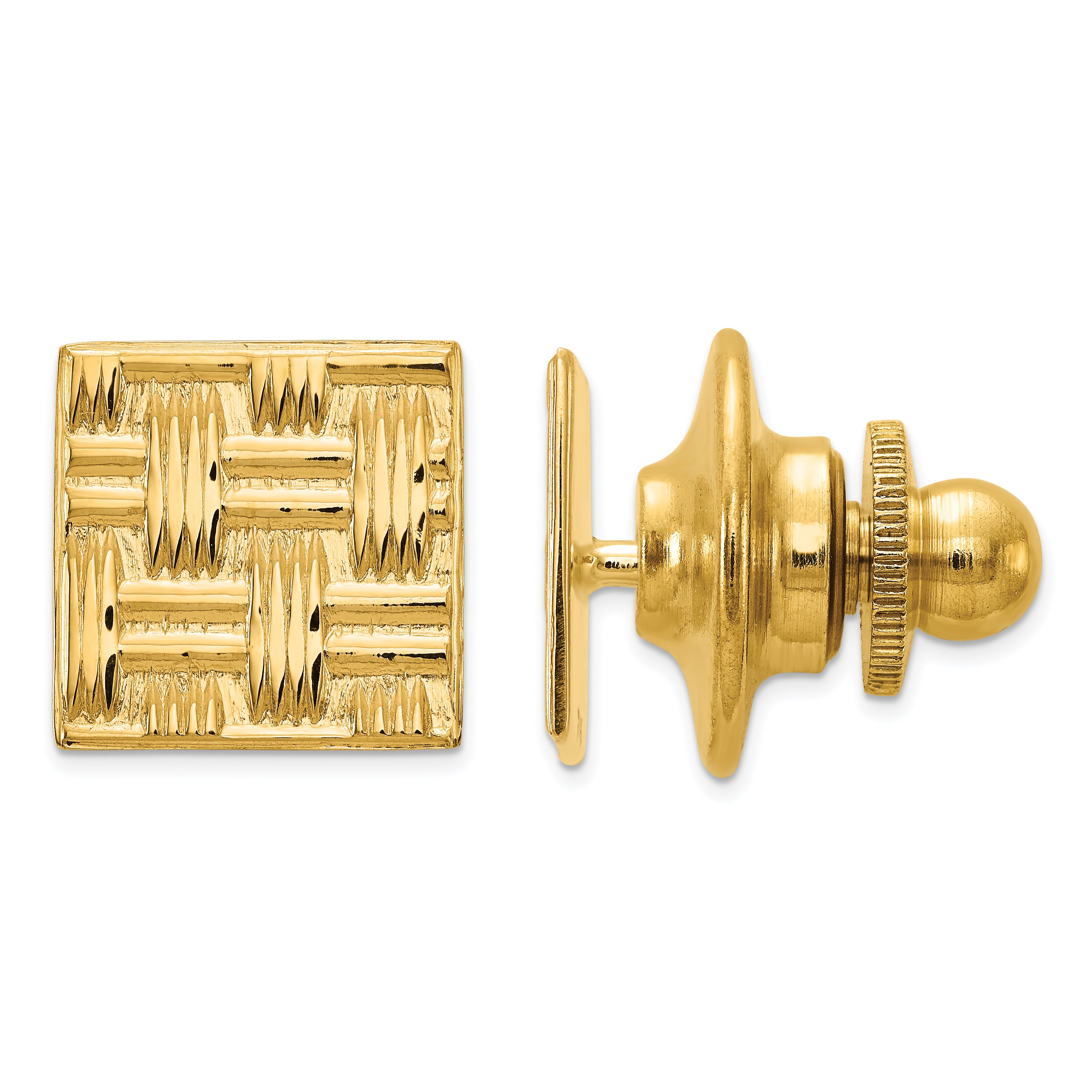 14K Men'S Square Basketweave Textured Tie Tac