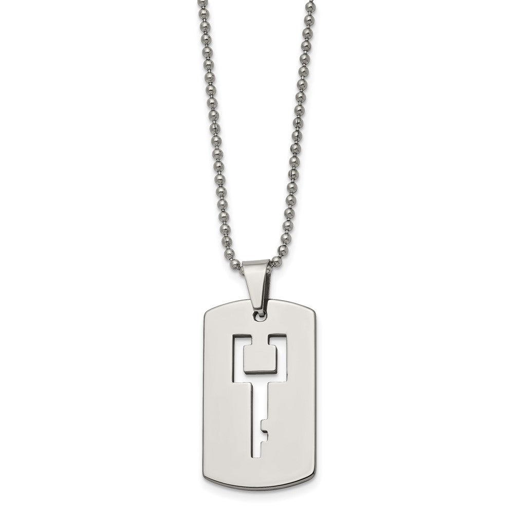 Chisel Tungsten Polished Dog Tag with Key Cut-out 22 inch Necklace