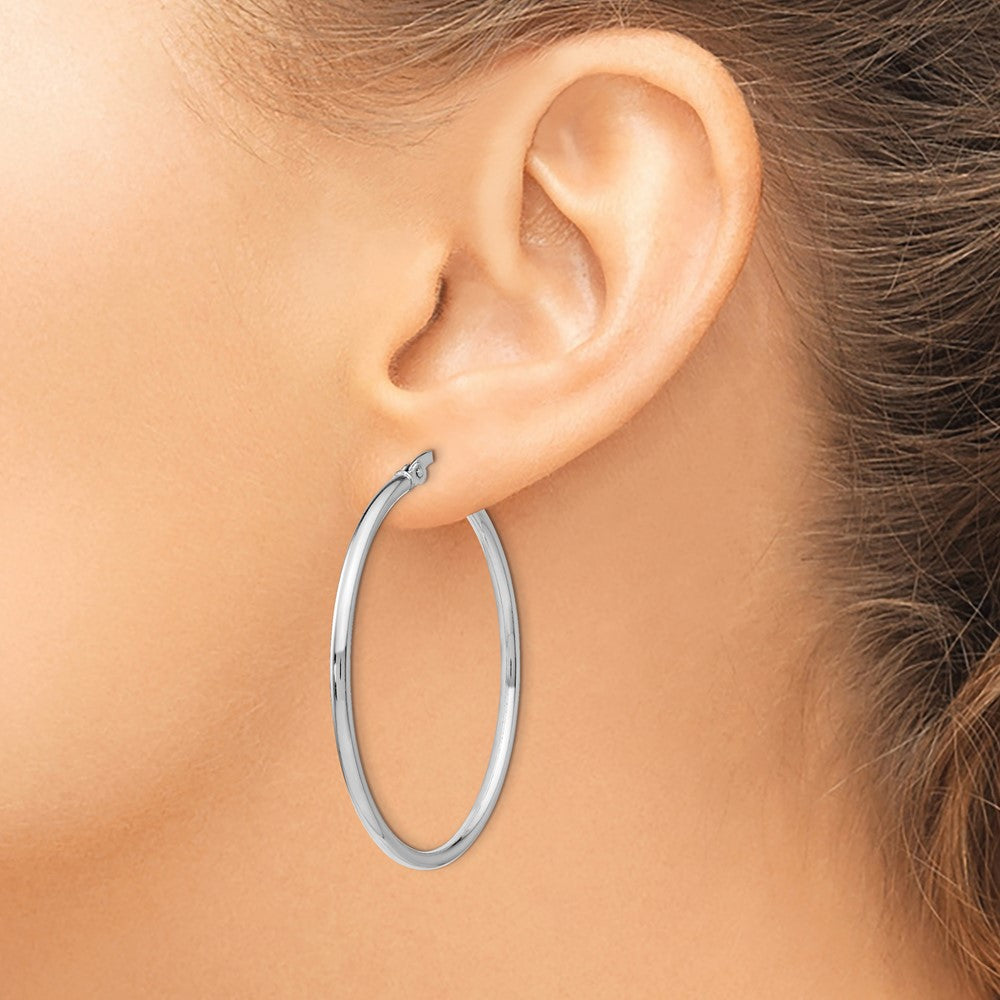 Sterling Silver Rhodium-plated Polished Hinged Hoop Earrings