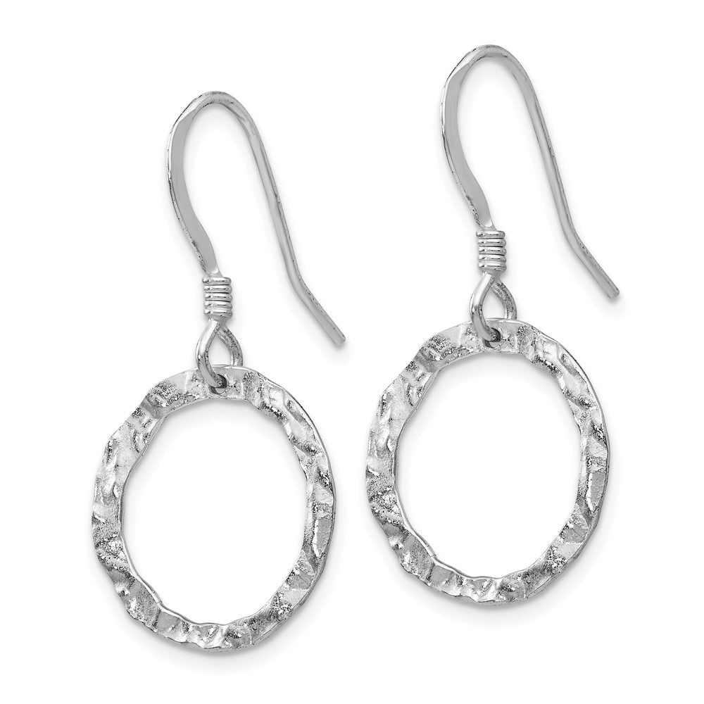Sterling Silver Rhod-pltd Textured Shepherd Hook Dangle Earrings