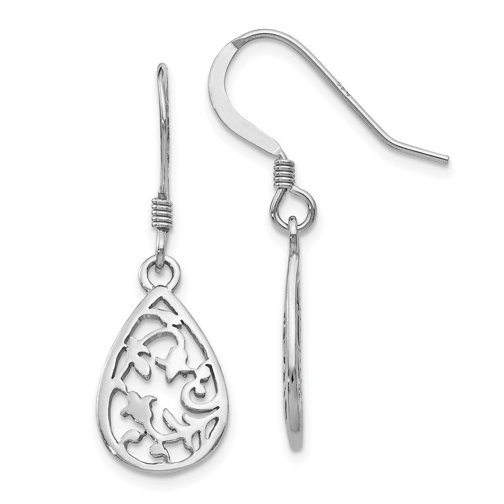 Sterling Silver Rhod-pltd Polished Shepherd Hook Dangle Earrings