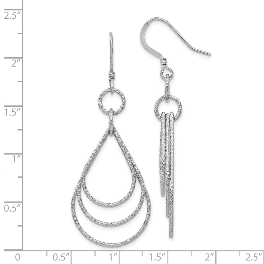 Sterling Silver Rhod-pltd Textured Shepherd Hook Dangle Earrings