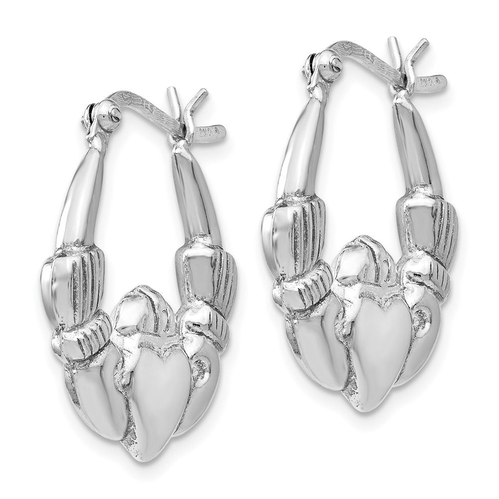 Sterling Silver Rhodium-plated Polished Claddagh Hoop Earrings