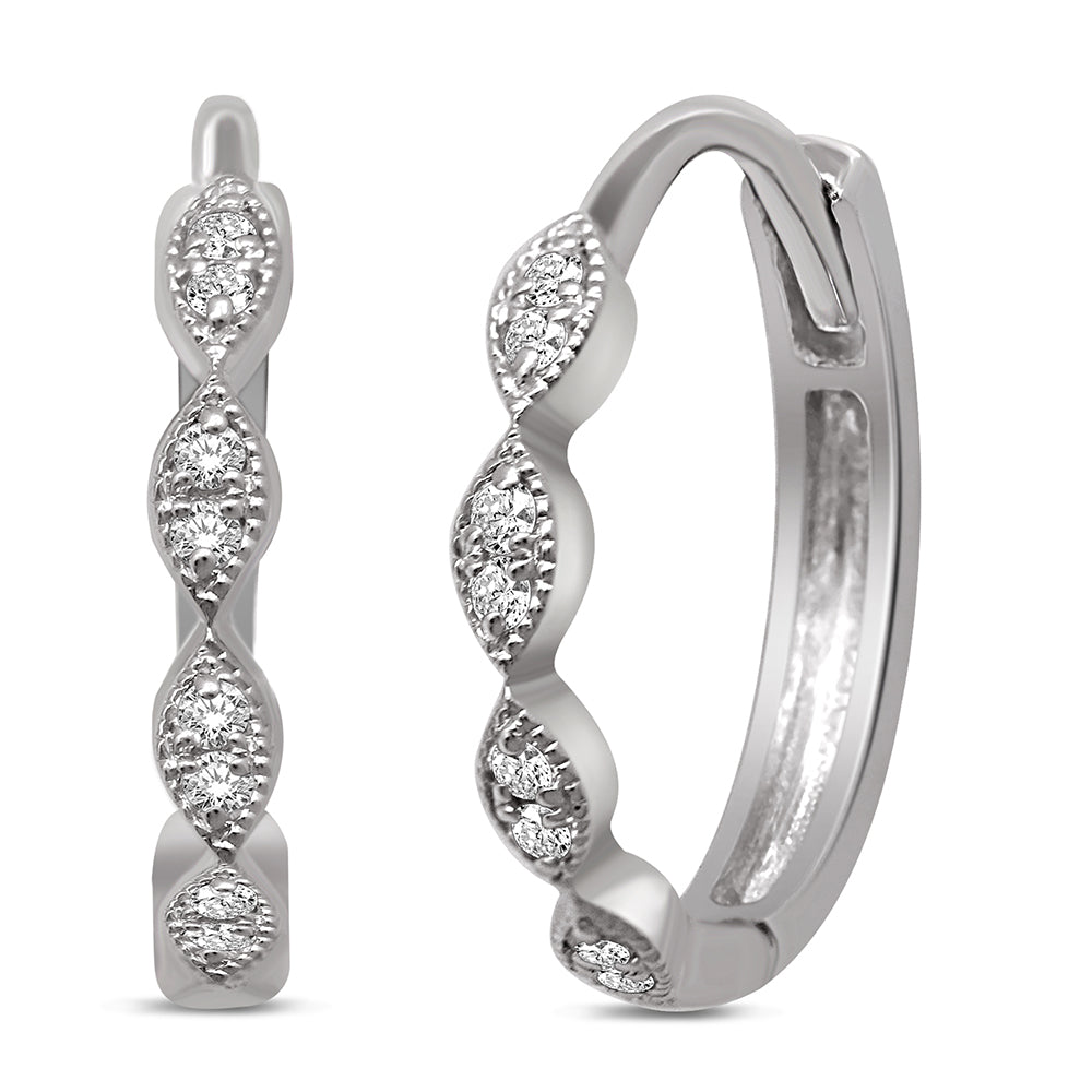 14K White Gold 1/10 Ct.Tw. Diamond Stackable Hoop Earrings