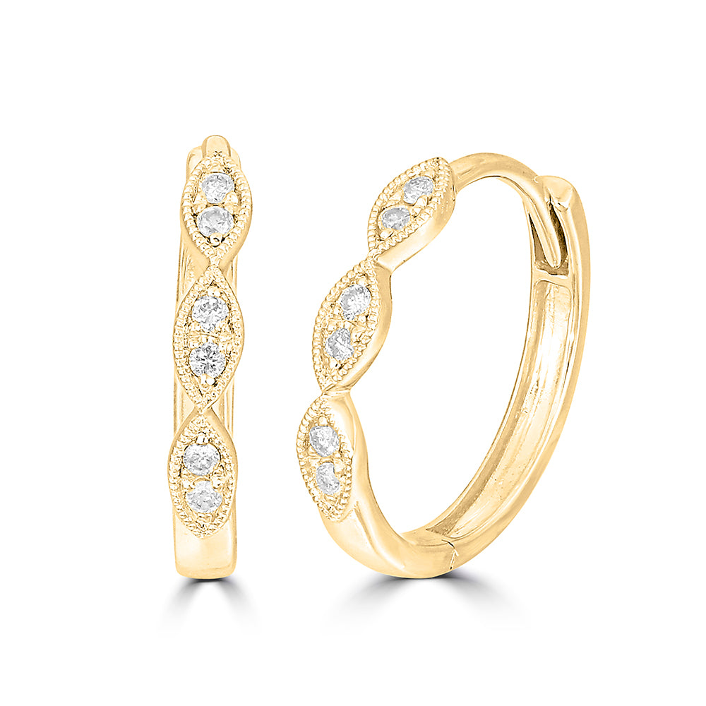 14K Yellow Gold 1/10 Ct.Tw. Diamond Stackable Hoop Earrings