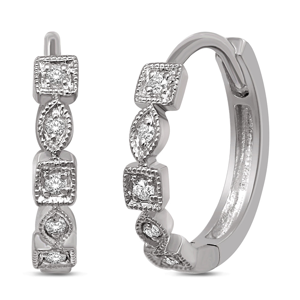 14K White Gold 1/8 Ct.Tw. Diamond Stackable Hoop Earrings