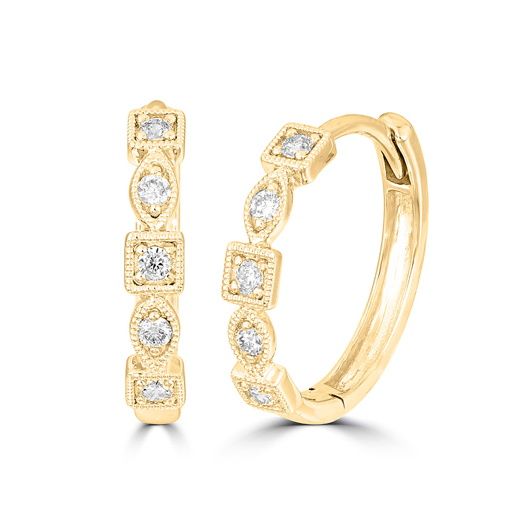 14K Yellow Gold 1/8 Ct.Tw. Diamond Stackable Hoop Earrings