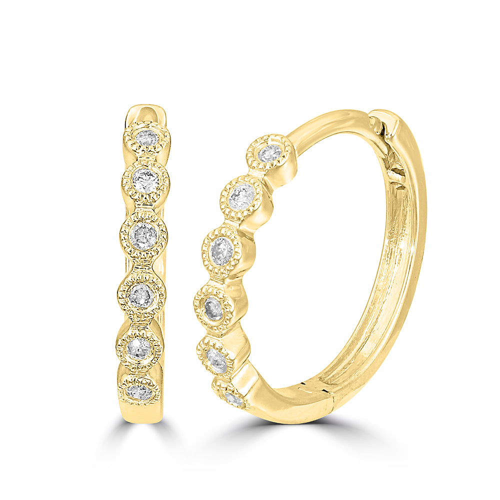 14K Yellow Gold 1/10 Ct.Tw. Diamond Stackable Hoop Earrings
