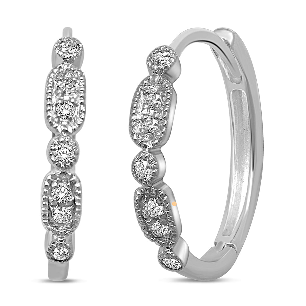 14K White Gold 1/10 Ct.Tw. Diamond Stackable Hoop Earrings