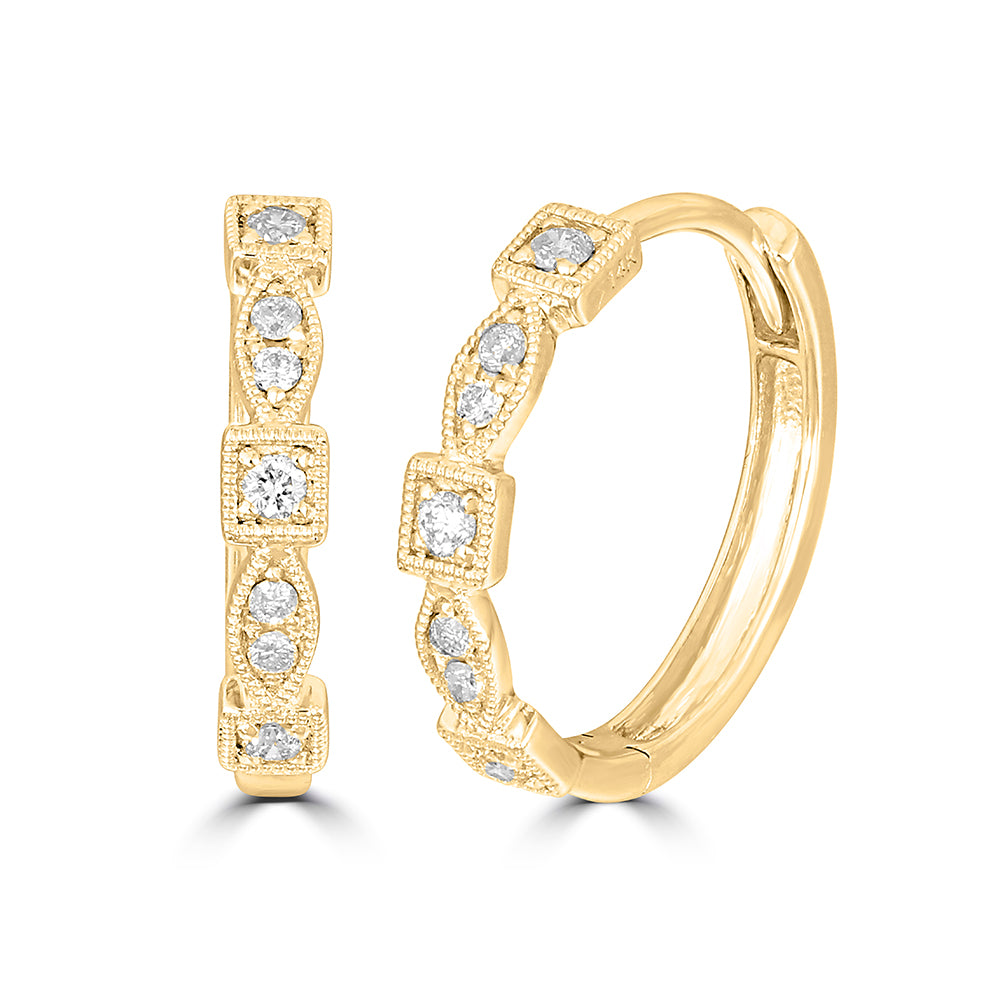 14K Yellow Gold 1/8 Ct.Tw. Diamond Stackable Hoop Earrings