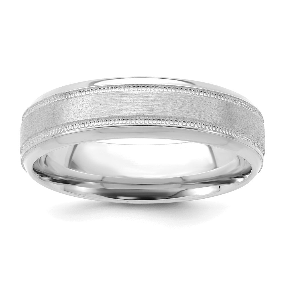 14k White Gold 6mm Heavyweight Comfort Fit Brushed Satin/Polished Milgrain Grooved Edge Wedding Band Size 11