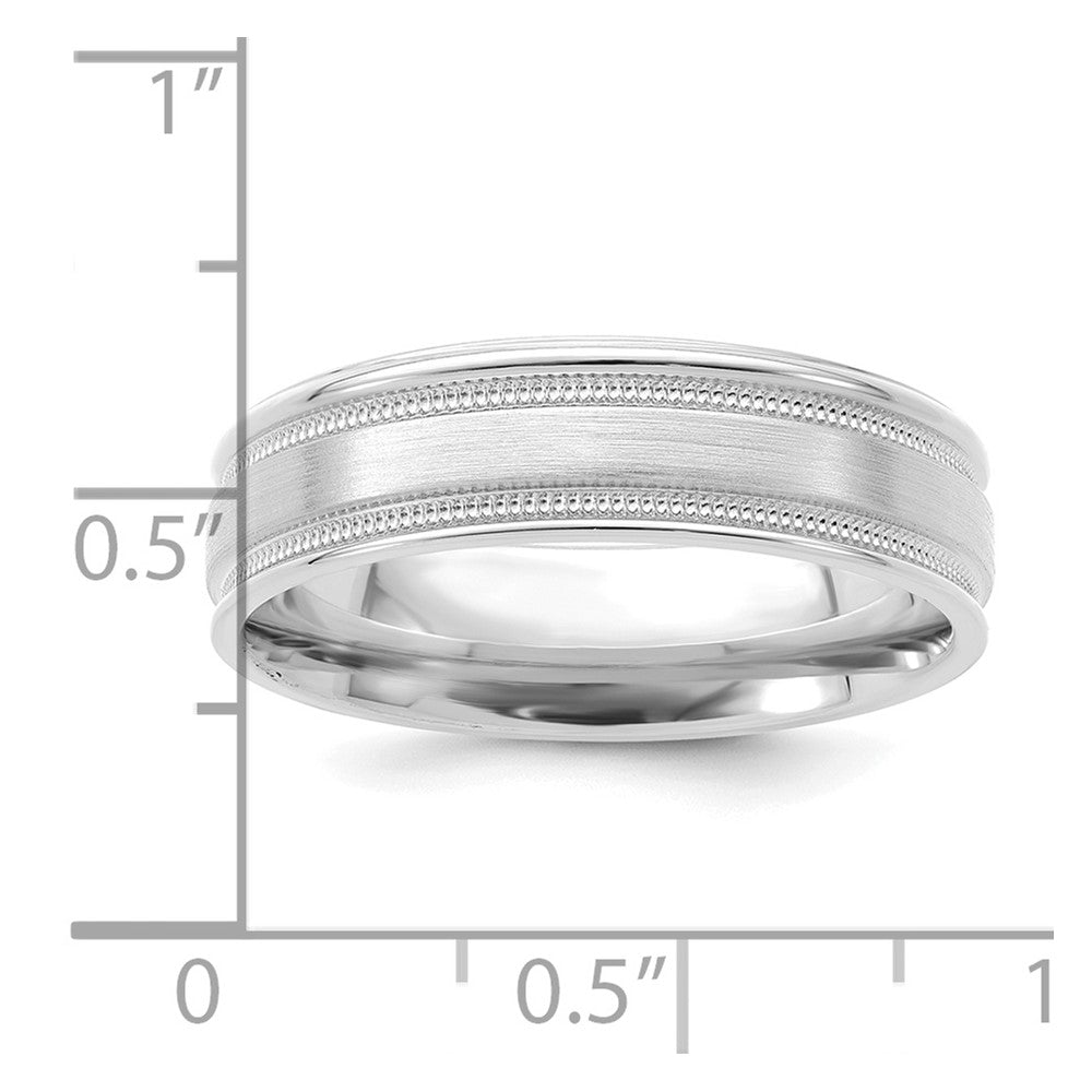14k White Gold 6mm Lightweight Comfort Fit Brushed Satin/Polished Milgrain Grooved Edge Wedding Band Size 12.5